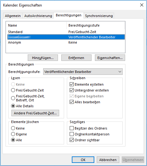 AID081 Outlook Kalender Eigenschaften