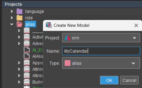 Alias creation dialog