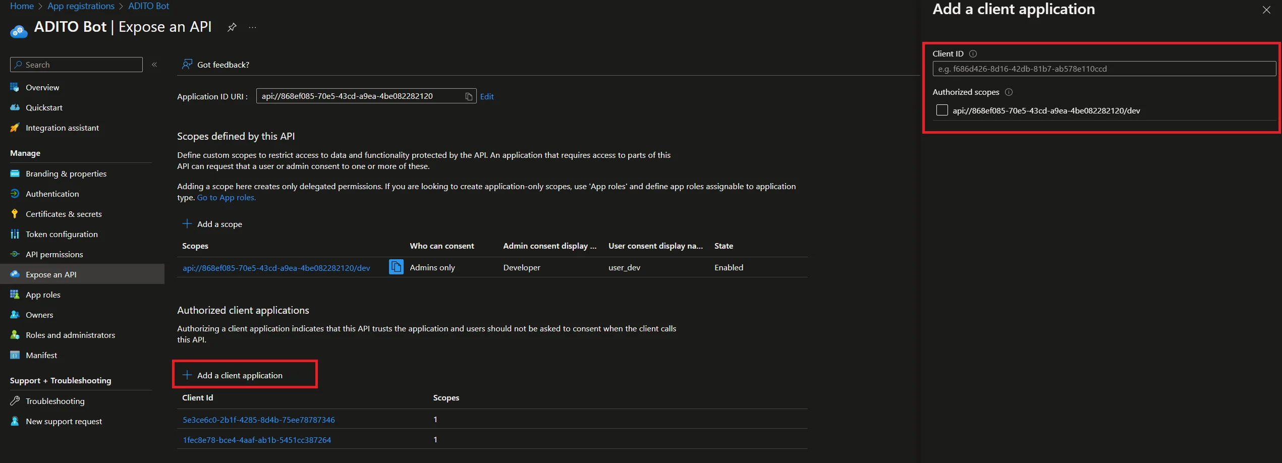 Azure API client id