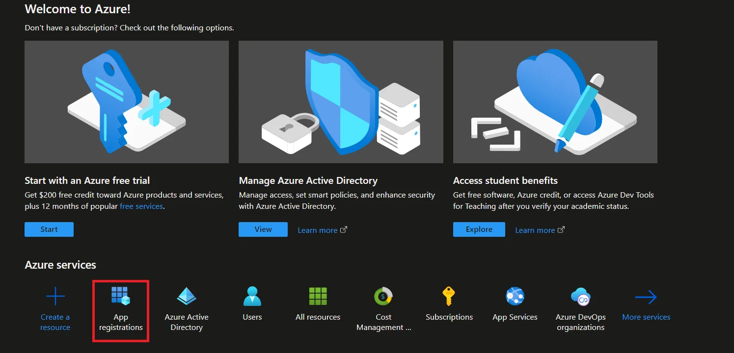 Azure homepage
