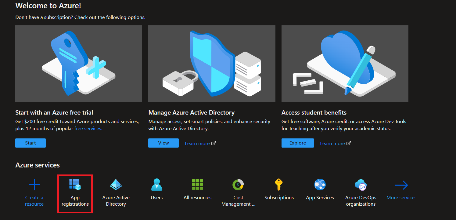 Azure homepage