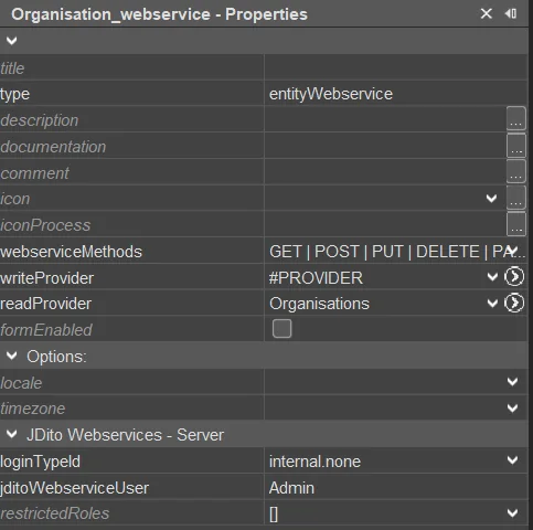 Entity web service properties