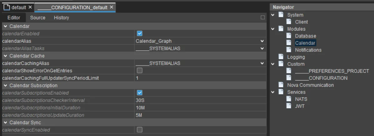 Calendar instance configuration