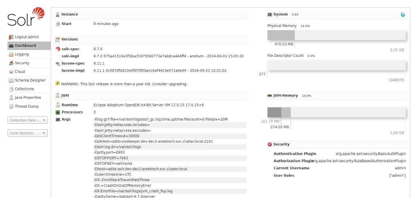 Solr Dashboard