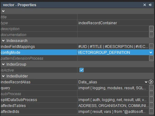 Vector record container configuration