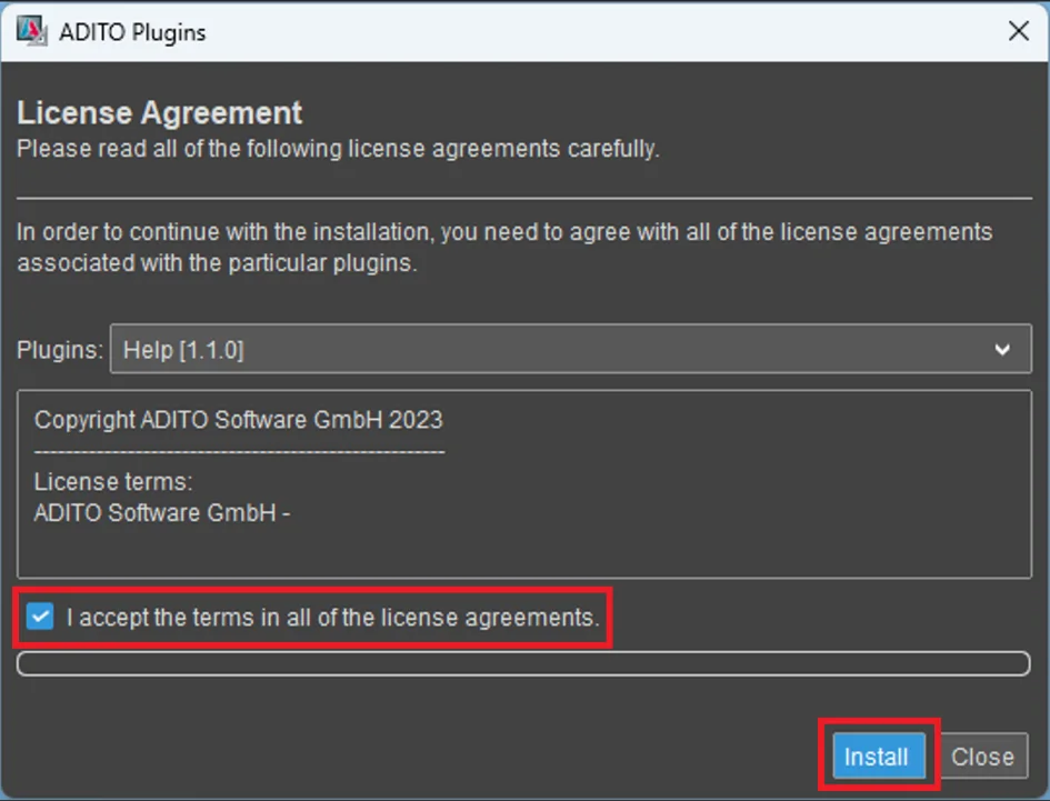 Accept license terms
