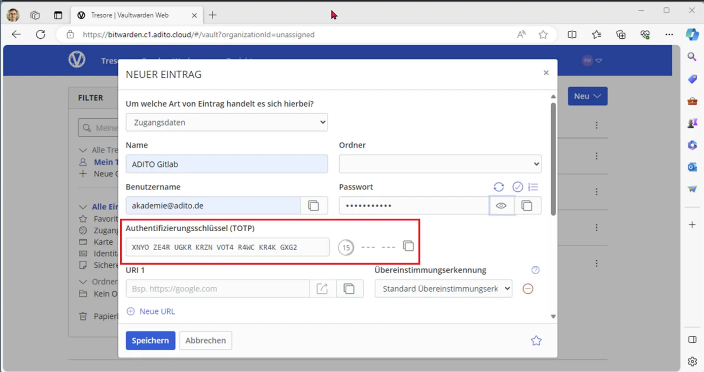Add entry in authenticator