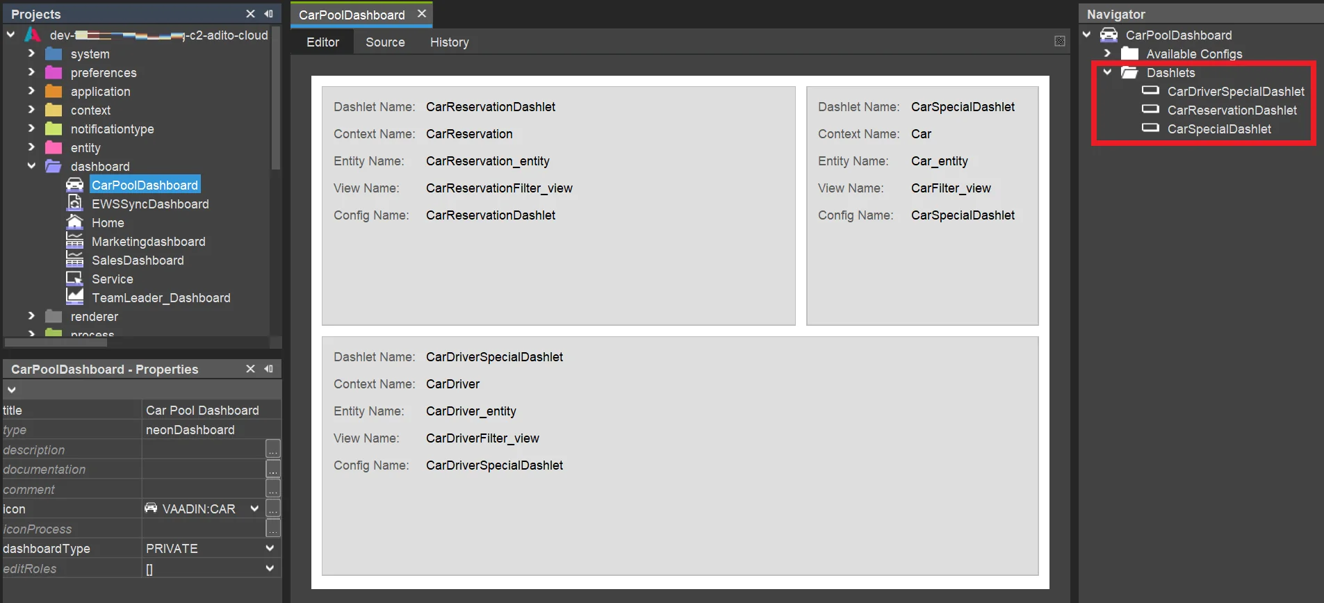 Dashboard default configuration