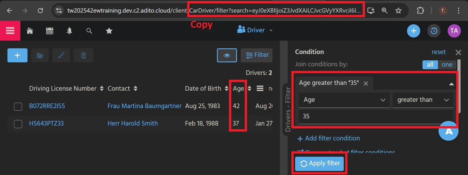 Drivers filtered