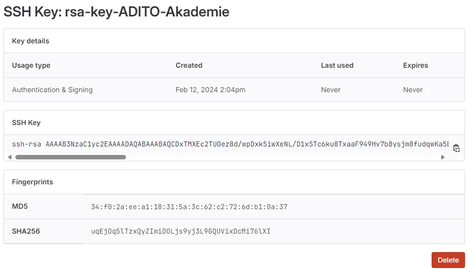 SSH key registered