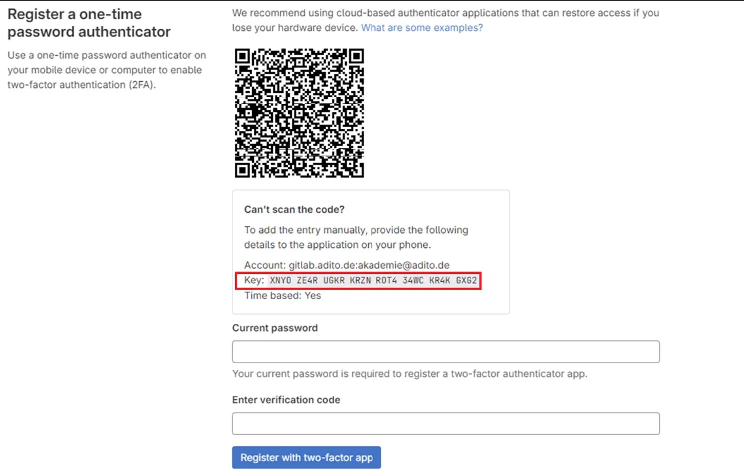 GitLab 2FA setup
