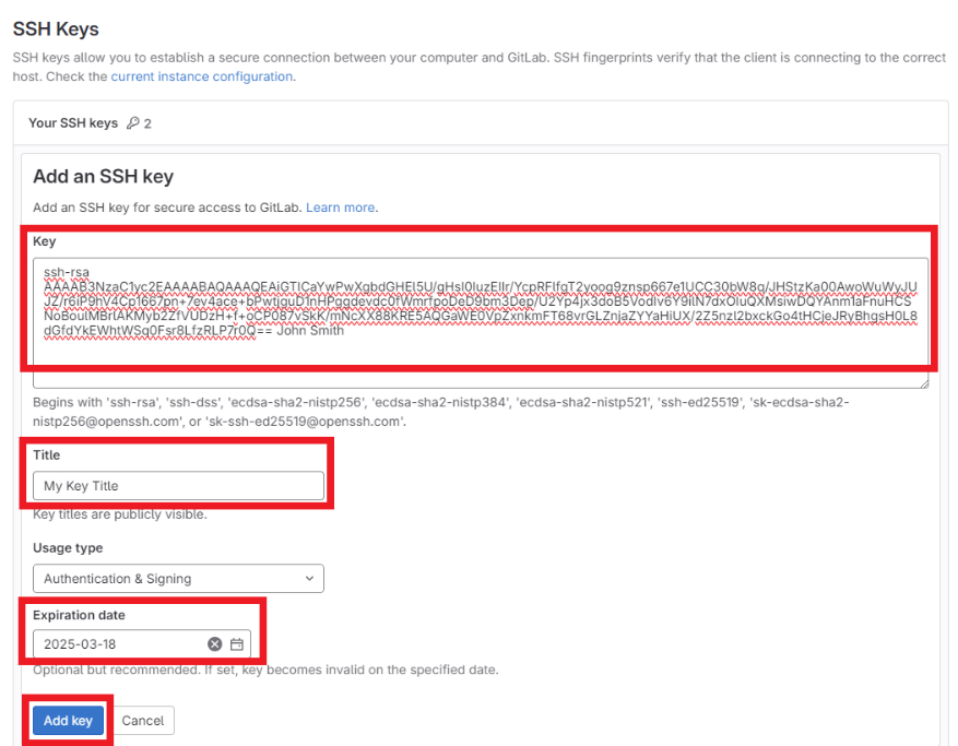 Paste SSH key