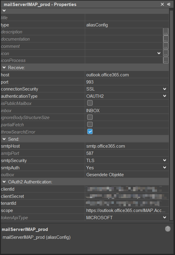 OAuth2 IMAP alias configuration