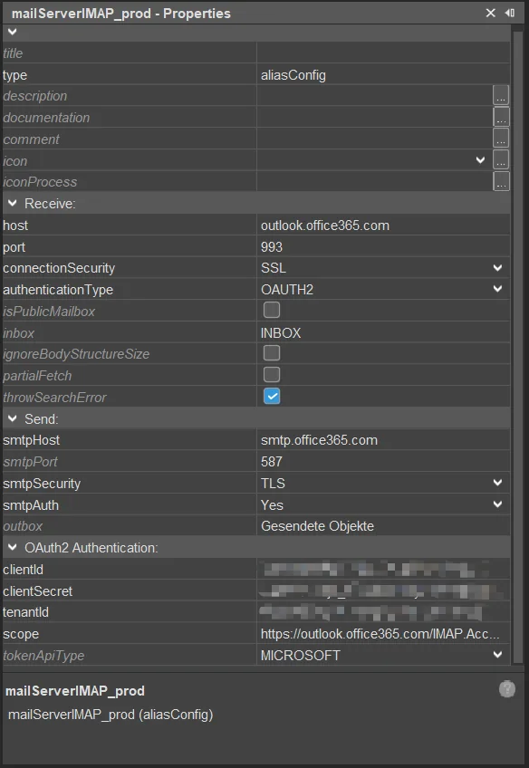 OAuth2 IMAP alias configuration