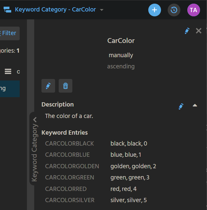 Keyword car color