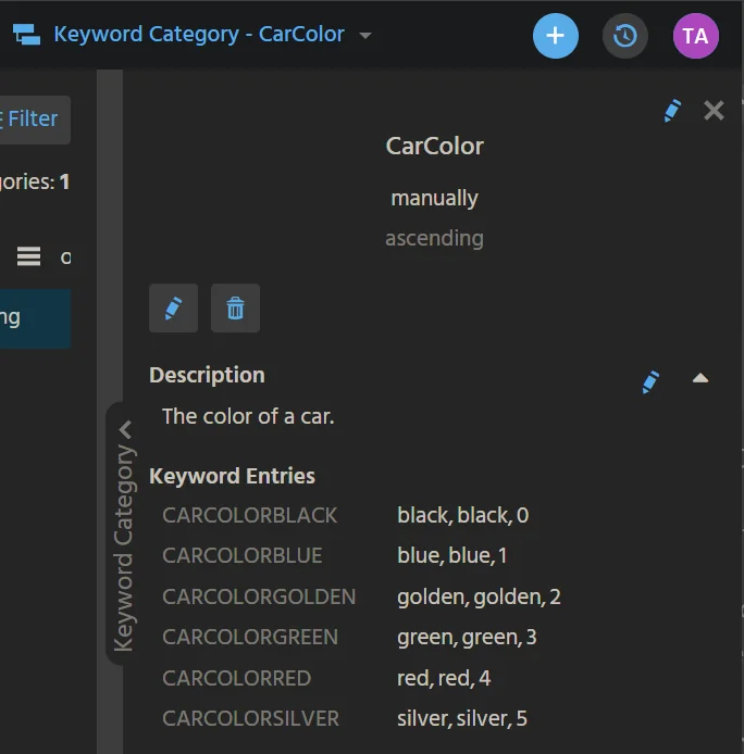 Keyword car color