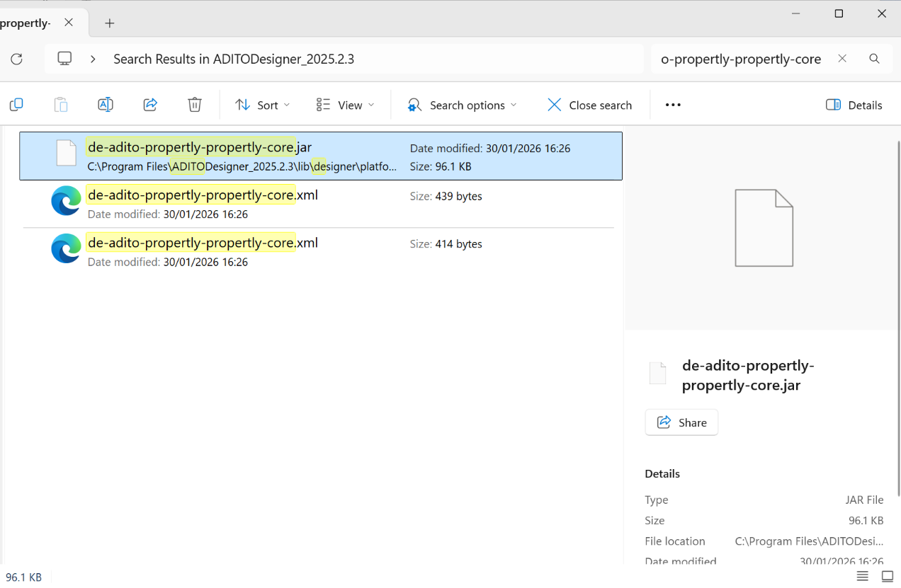 Search result for a library in Windows File Explorer