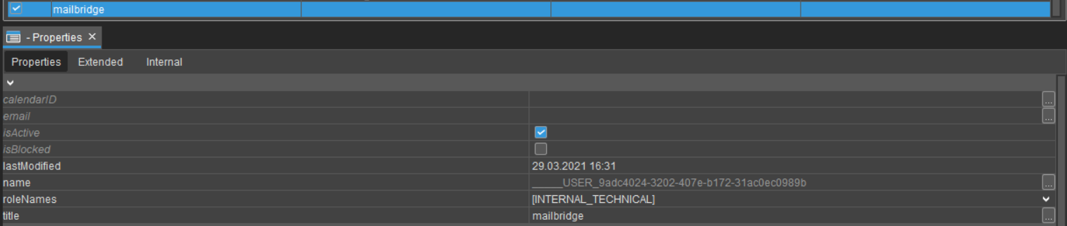 Technical User Properties