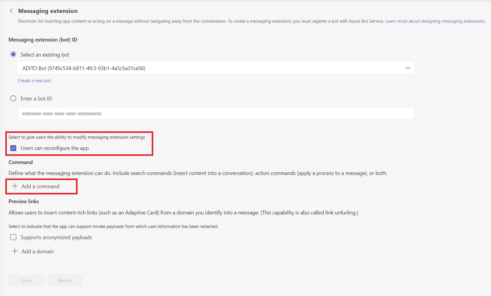 messaging new command option