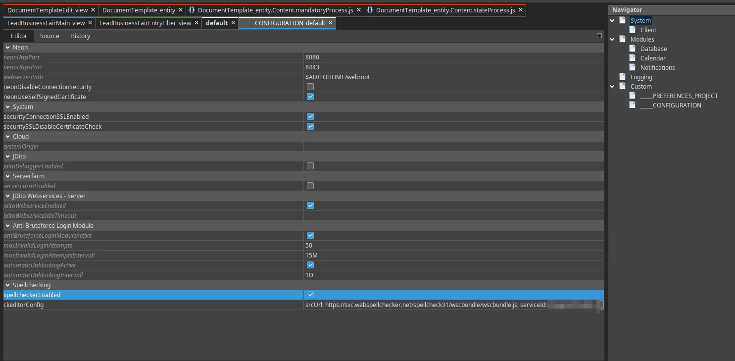 System Configuration Spellchecking section